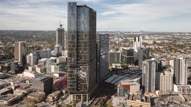 An aerial view of Parramatta Square, near the train station.