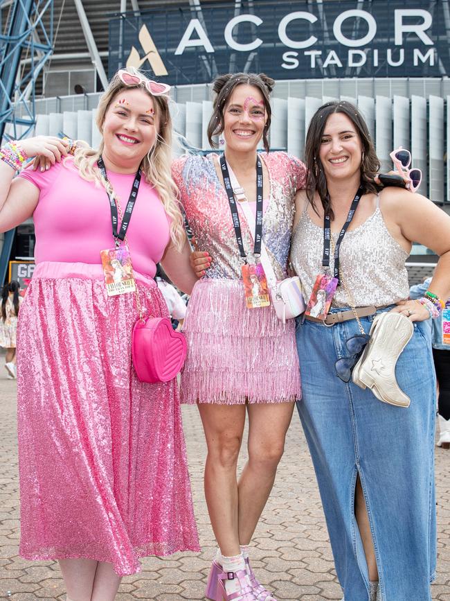 SYDNEY, AUSTRALIA - Daily Telegraph Photos February 26, 2024: Hayley, Rebecca and Rachael at Taylor Swift's The Eras Tour concert held at Accor Stadium in Sydney. Picture: Christian Gilles