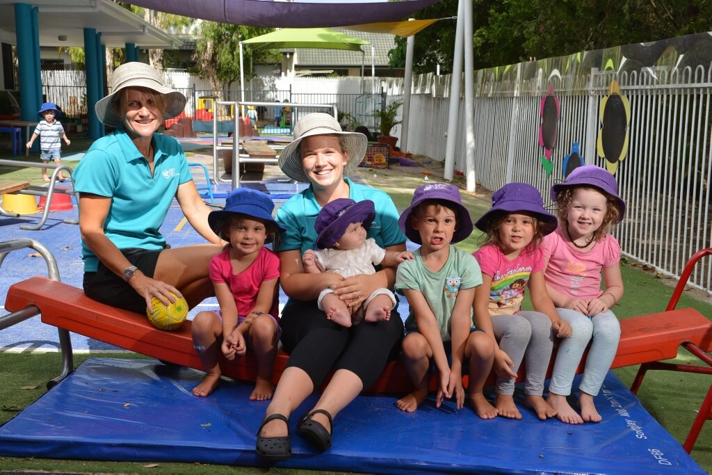 Child Care story Sharon Robertson (teacher) , Macey, Alex Wood (educator) , Elsie, Kai, Millie and Aurora at Dalton Drive Ealy Learning. Photo: Warren Lynam / Sunshine Coast Daily. Picture: Warren Lynam