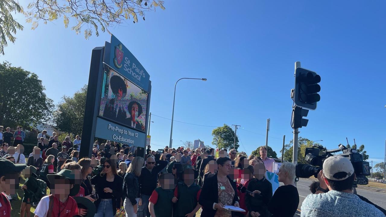 The protest came after students attended school wearing their uniforms inside-out in a “demonstrative display” on Thursday. Picture: Supplied