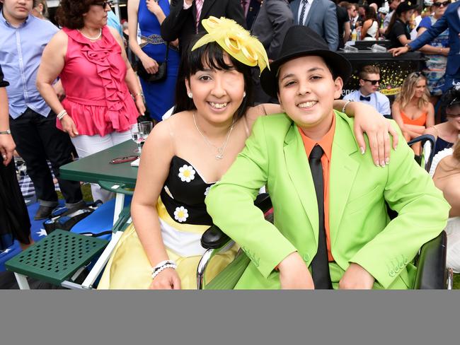 Brother and sister Mary-Jo Saliba and James at the 2014 Melbourne Cup. Picture: Jason Sammon