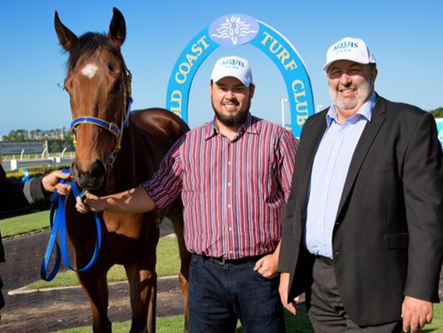 Aquis Australia CEO Justin Fung (left) and Gold Coast Turf Club CEO Steve Lines. Photo: Jade Polley