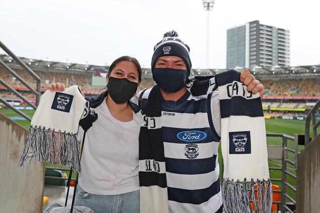 2020 AFL Grand Final match between the. Richmond Tigers and the Geelong Cats at the Gabba on October 24, 2020 in Brisbane, Australia. Sacha Joseph and Leigh Naylor both from Cairns Picture: Sarah Reed