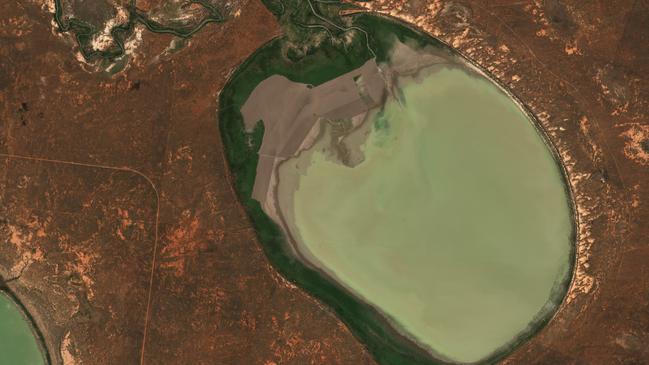 Satellite images show Gary and Alex Hill’s work cultivating Travellers Lake bed as its waters recede.