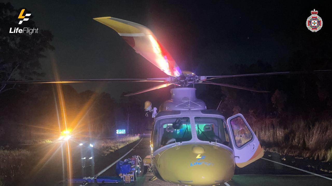 Teen airlifted after car swerves to avoid hitting roo on Bruce Hwy