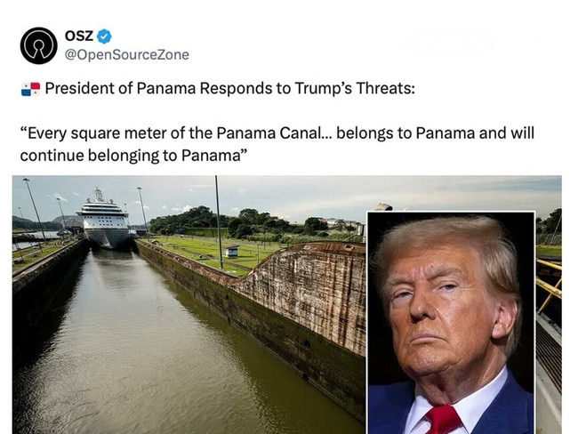 Donald Trump has said the US should take control of the Panama Canal. Picture: Truth Social.