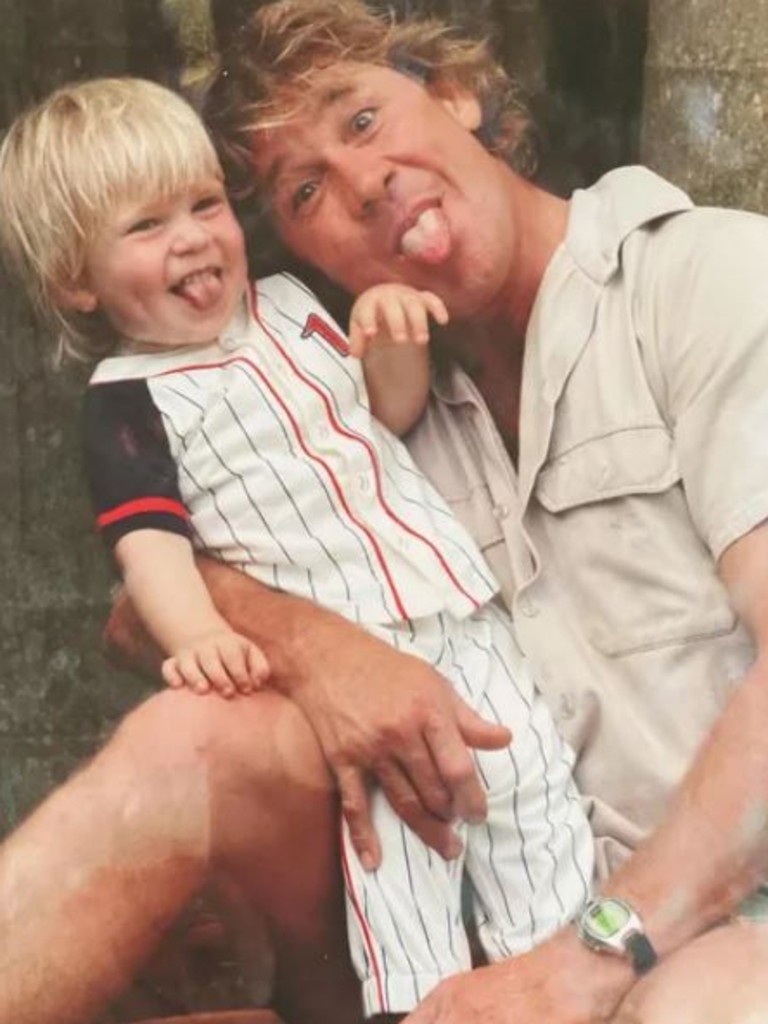 Robert with his late dad, Steve Irwin. Picture: Supplied