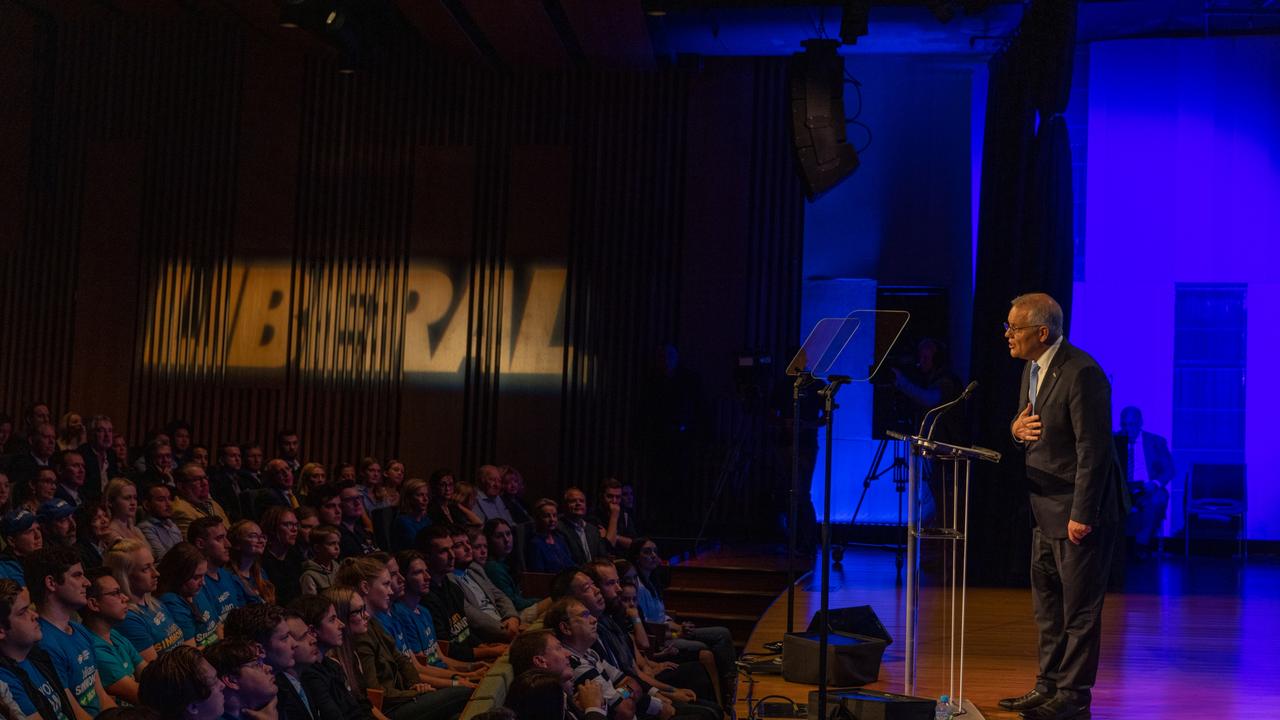 Morrison addresses the crowd at the Liberal Party election campaign launch. Picture: Asanka Ratnayake/Getty Images