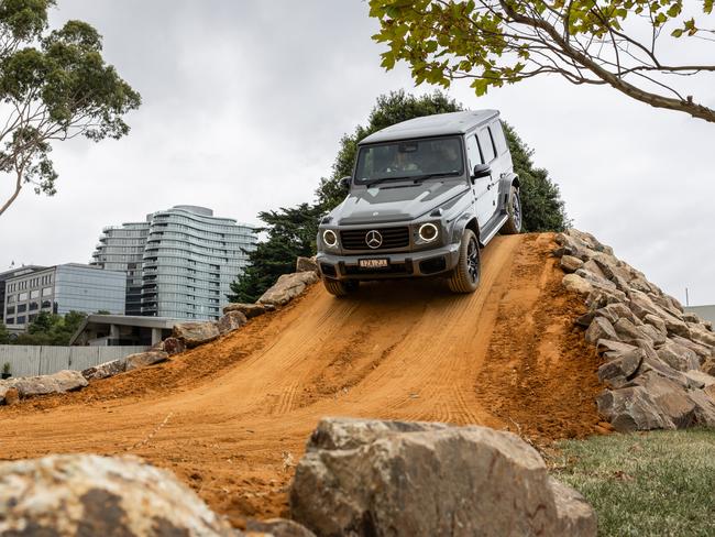 Mercedes-Benz G-Wagon 580 with EQ technology tested by Reporter Danielle Collis at the first-ever off-road track experience at the Formula One Grand Prix at Albert Park.