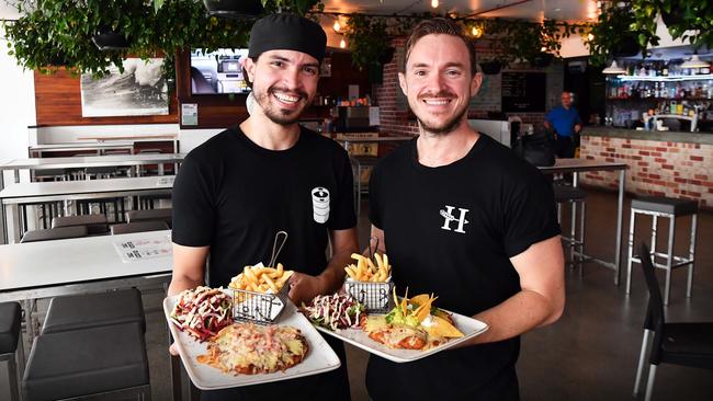 Beach Bar and Grill Mooloolaba voted best chicken parmigiana. Pictured: chef Paulo Piacezzi and venue manager Reese Krause. Photo: Patrick Woods.