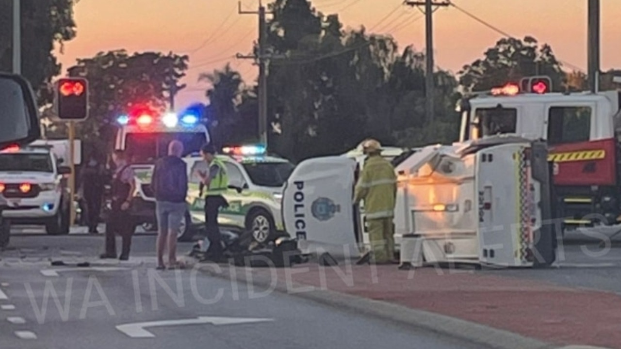 A police vehicle was involved in a serious crash in Perth's south on Monday. Picture: WA Incident Alerts