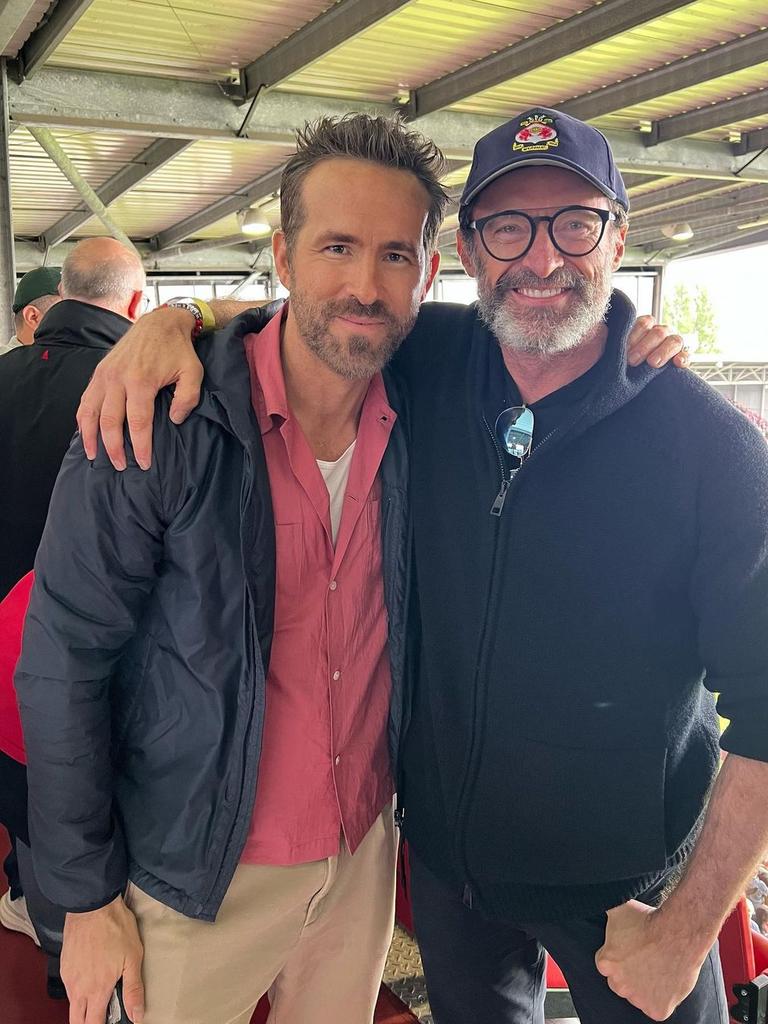 Co-owner of Wrexham Football Club Ryan Reynolds and actor Hugh Jackman at the match between Wrexham and Milton Keynes Dons. Picture : Instagram