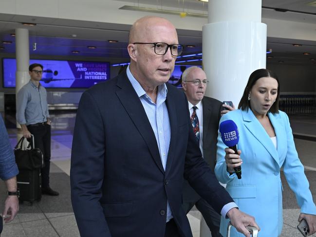 He declined to answer questions on the future of the Liberal party. Picture: NewsWire/ Martin Ollman