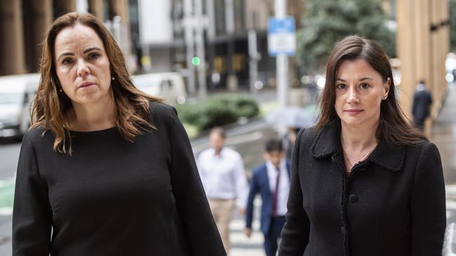 Rebecca Farrell and Amelia Berczelly walking to Federal Court in Sydney. Picture: Monique Harmer