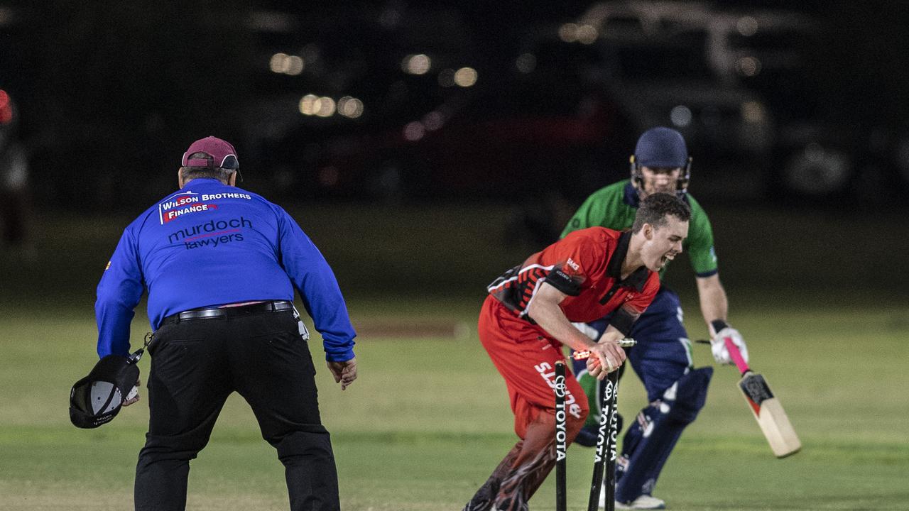 Luke Neale executes the run out of Chris Gillam. Photo: Nev Madsen