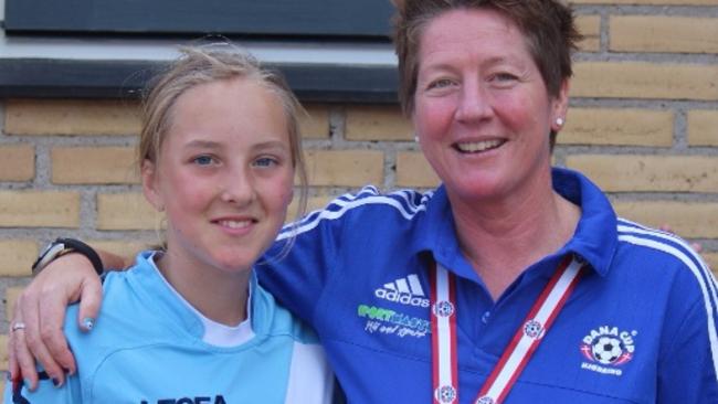 Olivia Todorovitch with Alison Leigh Forman, the former Matildas captain and now marketing manager for the Dana Cup in Denmark.