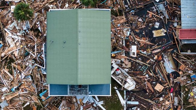 An aerial view of damaged houses in Horseshoe Beach. Picture: AFP