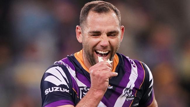 Cameron Smith reacts after being sent to the sin bin.