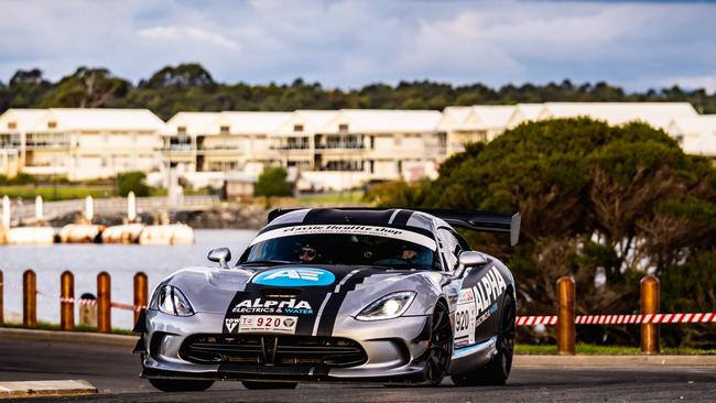 Last year's Targa Tasmania's defending champ Eddie Maguire, from Burnie, is off to a flying start in his 2016 Dodge Viper ACR. Picture: Otherside Productions