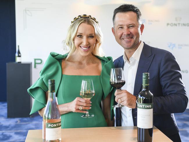 Former Australia cricket captain Ricky Ponting and his wife Rianna at Morphetville racetrack, where they hosted a luncheon showcasing their Ponting Wines collection. Picture: Mark Brake