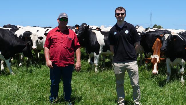 Dairy farmer Tim Beswicke and Fonterra's Gavin Hunt