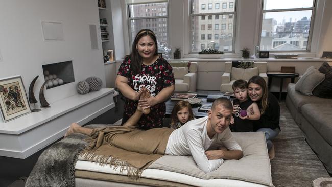 Jeff Goldstein regularly gets massages from Lairen — the nanny who takes care of his and wife Samantha Greenes’ two kids, Jetson and Preston. Picture: Zandy Mangold