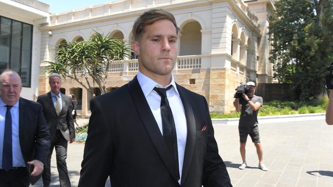 NRL player Jack De Belin at Wollongong Courthouse during the jury deliberations. Picture: NCA NewsWire / Simon Bullard.