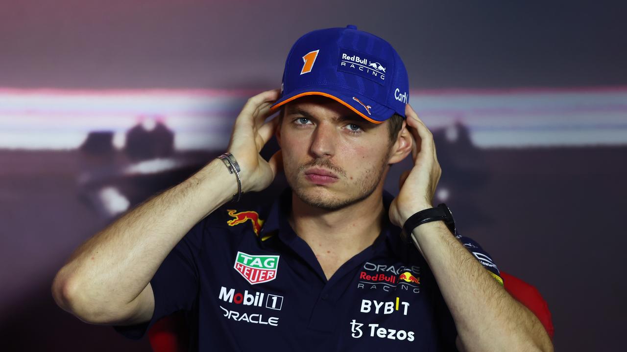 ZANDVOORT, NETHERLANDS - SEPTEMBER 01: Max Verstappen of the Netherlands and Oracle Red Bull Racing looks on in the Drivers Press Conference during previews ahead of the F1 Grand Prix of The Netherlands at Circuit Zandvoort on September 01, 2022 in Zandvoort, Netherlands. (Photo by Lars Baron/Getty Images)