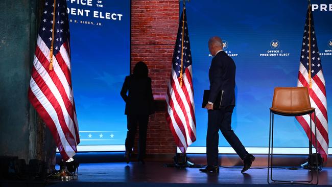 US President-elect Joe Biden (R) and Vice President-elect Kamala Harris at The Queen theater in Wilmington, Delaware on January 14. Picture: AFP