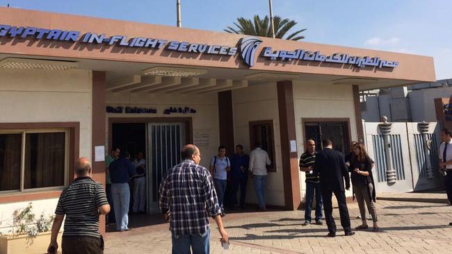 The EgyptAir building where relatives are waiting at Cairo International Airport. Picture: AP.