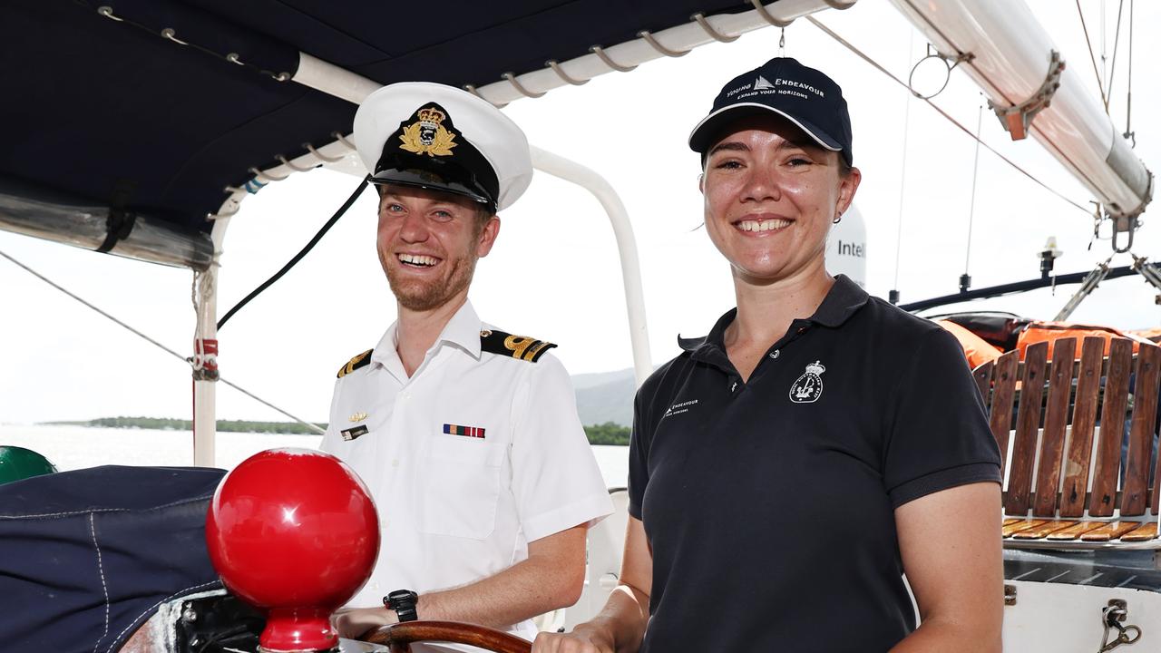 The Sailing Training Ship Endeavour has moored at HMAS Cairns for the navy base's open day to the public, on its final circumnavigation of Australia. STS Endeavour executive officer James Tomlinson will soon hand the position over to Sub Lieutenant Sarah Northey. Picture: Brendan Radke