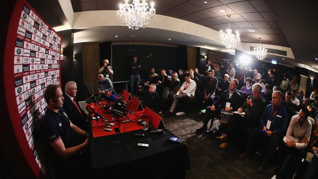Alun Wyn Jones and Warren Gatland during a Lions press conference at Rydges Hotel.