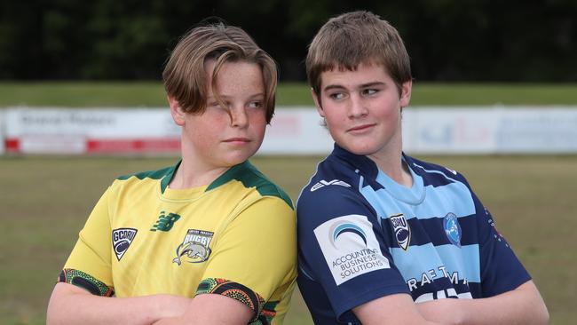 U/13 finalists Thorne McDonald (Dolphins) and Matti Gill (Hogs). Picture Glenn Hampson