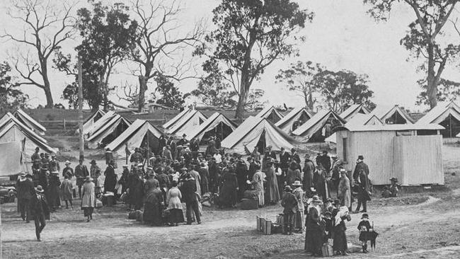 A Spanish flu quarantine camp is seen at Wallangarra, Queensland in 1919. Picture: State Library of Queensland