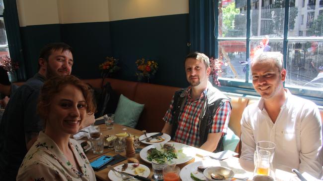 (L-R) Lunch and the Melbourne Cup for Olivia, Shayne, Jake and Chris at The Edinburgh Castle, Sydney CBD. Picture: Alexi Demetriadi