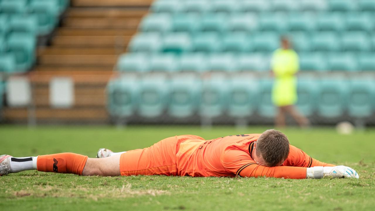 Olympic goalkeeper Noah James had a tough afternoon after conceding a goal in the first minute. Picture: Julian Andrews