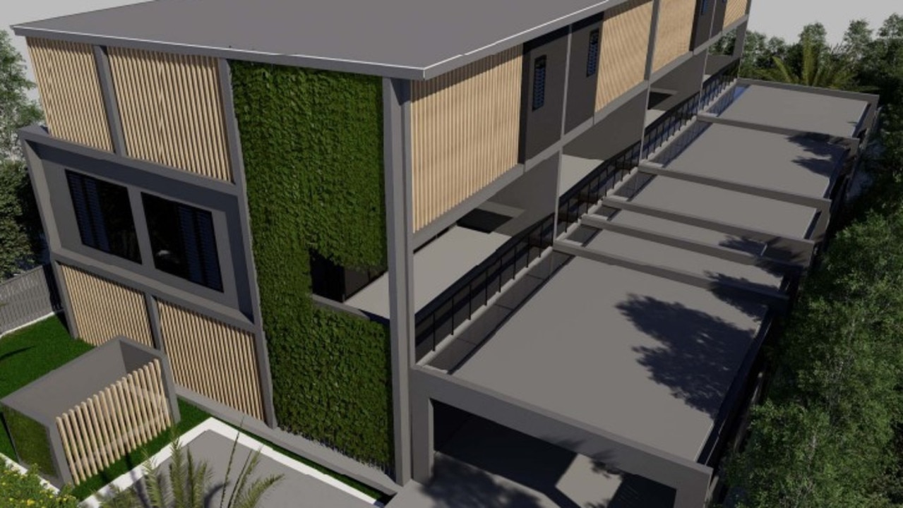 Artists impressions of a set of townhouses proposed for 6 Orama Ave, Caloundra. Photo: Icon Building Design