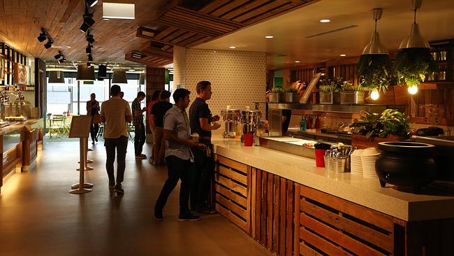 Food brings the Googlers together at one of the office’s three cafes.