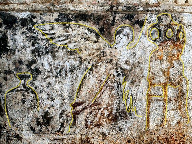 The outline of the Goddess Nike can be seen in one of the tomb’s paintings.