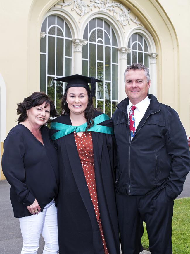 Katrina, Courtney and Doug Ryan at the UTAS Graduation at Launceston. PICTURE CHRIS KIDD