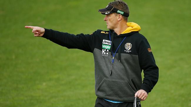 Damien Hardwick directs traffic at Richmond training. Picture: Colleen Petch