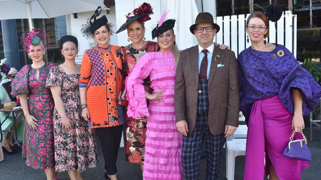 Katie, Stephanie, Jan, Kathleen, Izzy, Louise and Scott at The Archer, the richest horse race in regional Queensland at Callaghan Park in Rockhampton, on April 28, 2024.