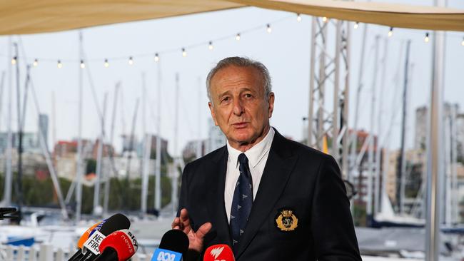 SYDNEY, AUSTRALIA : NewsWire Photos - DECEMBER 27 2024;  David Jacobs, Vice commodore of the Cruising Yacht Club addresses the media in a press conference to give an update after two tragic deaths in the 2024 Rolex Sydney Hobart Yacht Race overnight. Picture: NewsWire/ Gaye Gerard