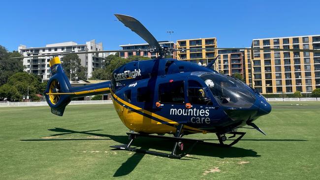 A pedestrian in his 80s has suffered injuries to the head after a car struck him at Sherbrook Rd Hornsby. Picture: CareFlight