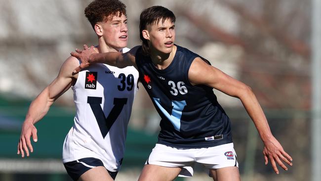 Sam Darcy (right) in action for Vic Metro. Picture: Michael Klein