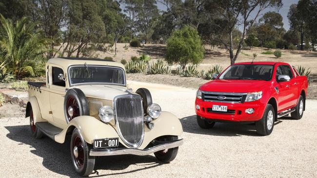 Old and new: a 1934 Ford coupe utility with a Fiord Ranger. Picture: Supplied