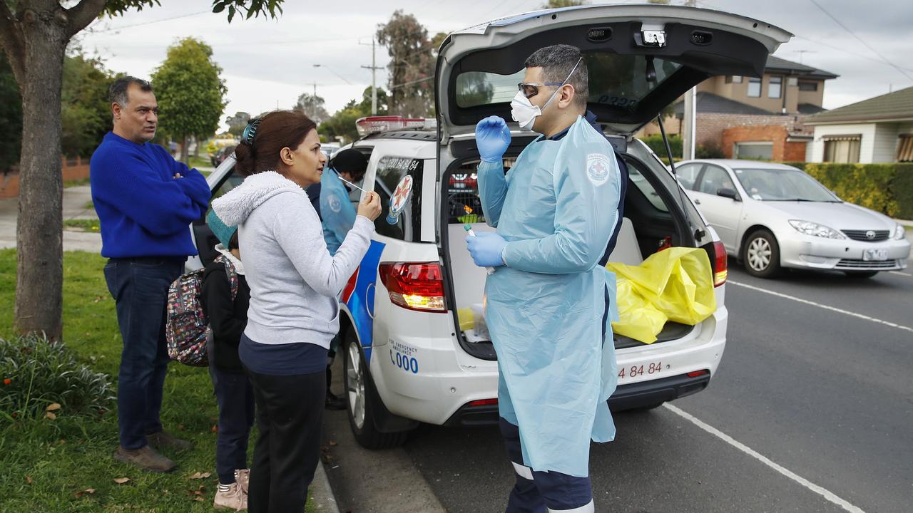 Ambulances and testing vans are at the ends of people’s streets, Mr Andrews explained, to make getting a test as easy as possible. Picture: Daniel Pockett/AAP