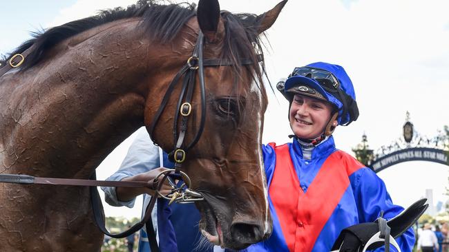 Jamie Kah with Zaaki after winning the All-Star Mile. Picture: Racing Photos via Getty Images