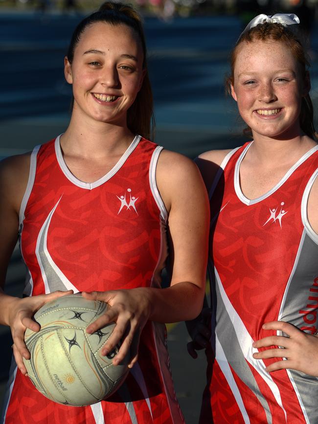 Sisters Bella and Alex Hodgson want the indoor courts built as soon as possible. PICTURE: Penny Stephens.