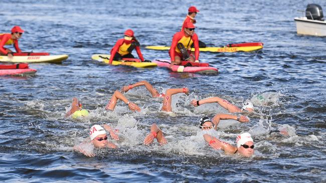 Competitors in the women's 10km marathon swim at the Odaiba Marine Park in Tokyo. Picture: AFP